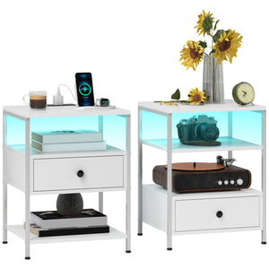 English Elm Homcom Modern 3-Tier End Tables Set With Usb Ports, Led Lights, Storage Drawer For Stylish Living Rooms W2225P229085