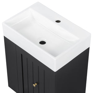 English Elm 20-Inch Compact Bathroom Vanity with Ceramic Sink, Wall-Mounted MDF Cabinet, Modern Space-Saver Design Black N725P314023B