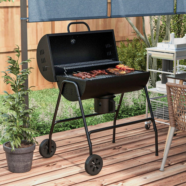 English Elm Outsunny Portable Charcoal Grill with Side Tables Wheels and Shelf for Backyard Camping W2225P174302