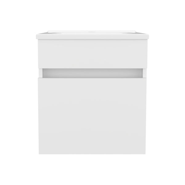 English Elm Primavera 18" Floating Bathroom Vanity with Dual-Door Cabinet & Two Shelves, Sleek White Space-Saver B200P335302