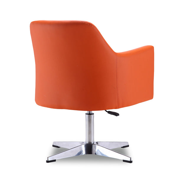 English Elm Pelo Vegan Leather Swivel Lounge Chair with Adjustable Height, Polished Chrome Base & Foam Comfort Orange B365P397946