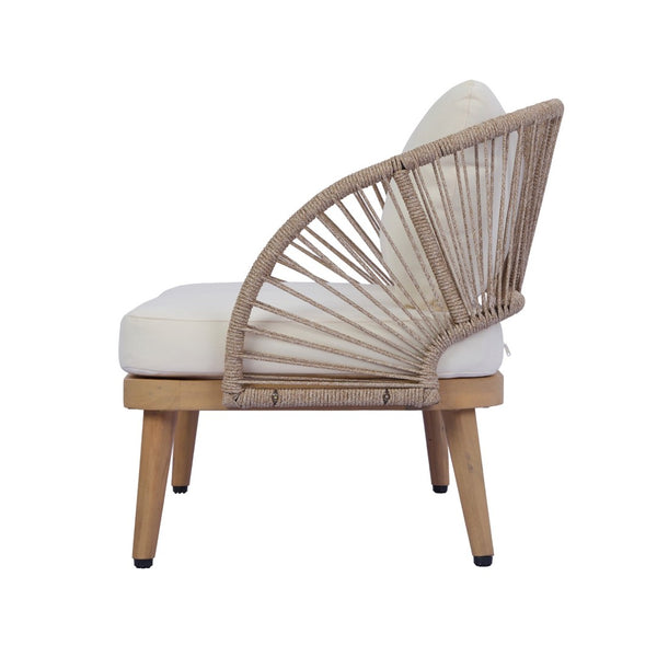 English Elm Acacia Wood Outdoor Tub Chair Woven Rope Accents Plush Cushion Coastal Patio Seat N767P368976L