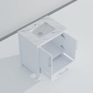 English Elm White Solid Wood Bath Vanity 30"W x 22"D with Carrara Marble Top, Soft-Close Drawer, Spacious Storage B2731P258774