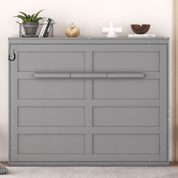 English Elm Full Size Murphy Wall Bed with Cabinet Dual Piston Folding Mechanism for Studio Spaces Gray LP000664AAE-2