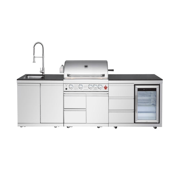 English Elm Outdoor Kitchen Island with Gas Grill Sink Refrigerator 304 Stainless Steel Bbq W5007S00020