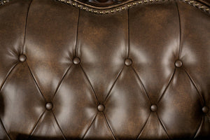 English Elm Traditional Carved Tufted Accent Chair with Rolled Arms, Nailhead Trim and Elegant Upholstery Brown,Cherry 35 L x 46 W x 33 H B2741P380810