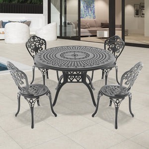 English Elm 5-Piece All-Weather Cast Aluminum Dining Set - Stylish Black Frame For Patios & Outdoor Spaces W1710S00227