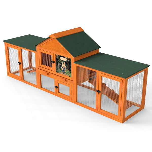 English Elm Large Spruce Wood Rabbit Hutch with Waterproof Roof Ramps and Removable Tray W2181P362971