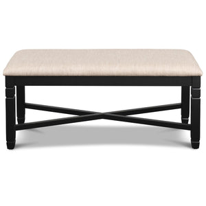 English Elm Zoya Beige and Black Upholstered Dining Bench With Square Post Legs