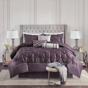 English Elm 7 Tufted Comforter Set Full Deep Textured Pleated Design Brushed Reverse 7-Piece Bedroom Luxe Plum 18.5 L x 13.39 W x 12.99 H B03597140