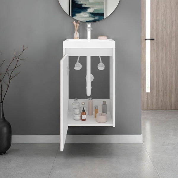 English Elm Homer Wall Mounted Bathroom Vanity with Integrated Sink and Interior Storage White B097P480477