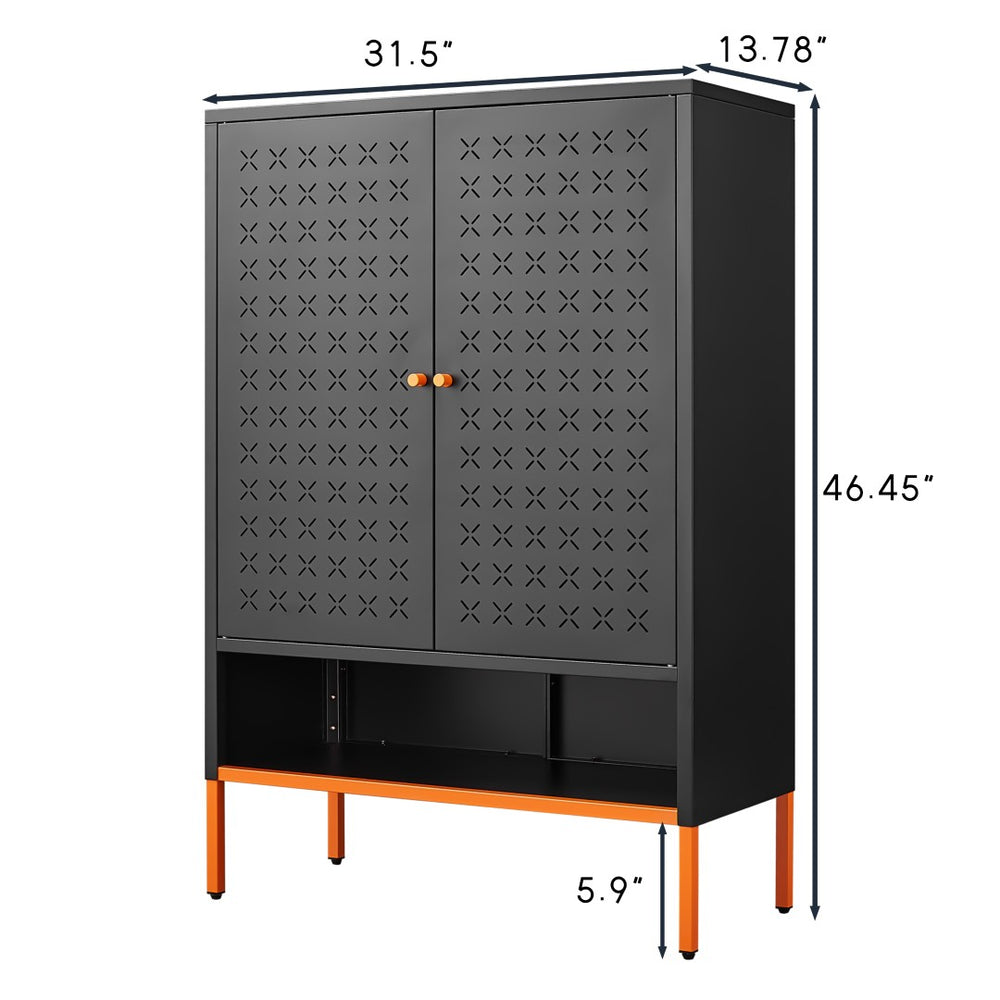 English Elm Modern Entryway Shoe Cabinet with Butterfly Doors Ventilated Shelves Steel Handle W1247P257579