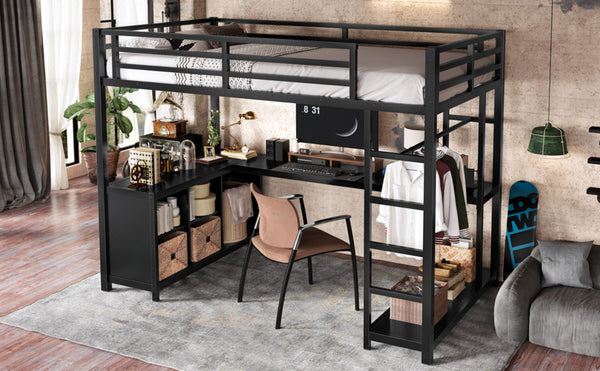English Elm Metal Twin Xl Loft Bed with L Shaped Desk Wardrobe and Storage for Teens W1580S00370
