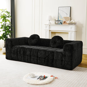 English Elm 84.6-inch Cloud Sofa with Lychee-Textured Long-Pile Polyester, Plush High-Density Foam Comfort Black W834P366231