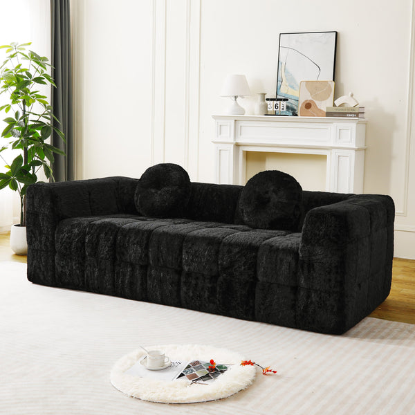 English Elm 84.6-inch Cloud Sofa with Lychee-Textured Long-Pile Polyester, Plush High-Density Foam Comfort Black W834P366231