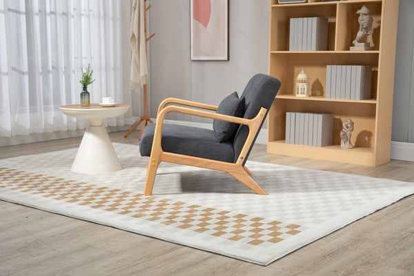 English Elm Mid Century Modern Accent Chair - Plush Grey Upholstered Reading Armchair With Wood Frame Design W2530P326473