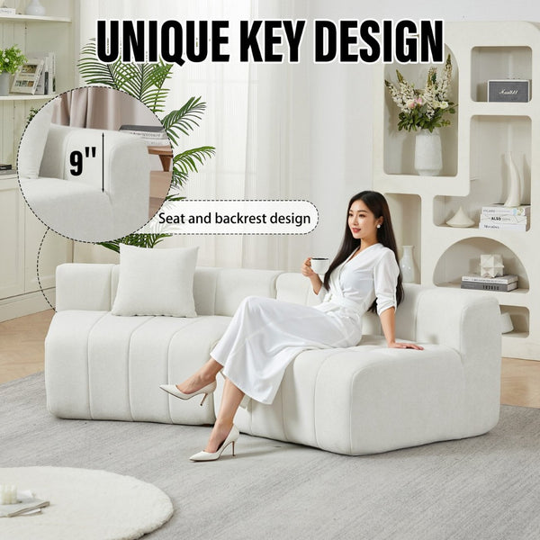 English Elm Chenille Modular Sectional Sofa Curved Piano Key Design Plush Living Room Lounge Seating Beige W834P389125