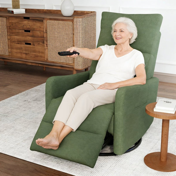 English Elm Power Swivel Velvet Recliner with 270 Degree Rotation Compact Nursery Living Room Glider W1028P463301
