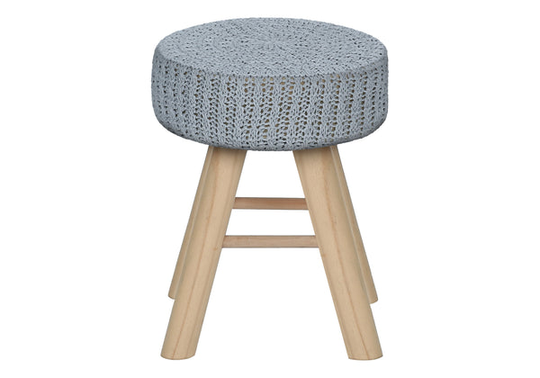 English Elm Ottoman, 12" Round Grey Velvet Pouf with Padded Seat, Natural Wood Legs, Versatile Accent Seat B2710P220012