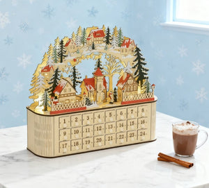 English Elm Light up Wooden Advent Calendar Village with 24 Drawers and Led Glow for Holiday Decor T3971P414382