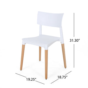 English Elm Christopher Knight Home® - PLASTIC Modern Dining Chair Set of 2 - White Polypropylene Seats with Beech Tapered Legs, Durable Stylish 63910.00