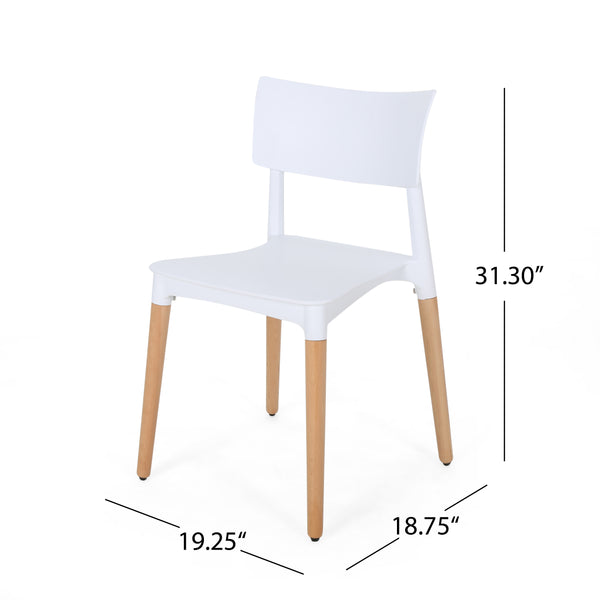 English Elm Christopher Knight Home® - PLASTIC Modern Dining Chair Set of 2 - White Polypropylene Seats with Beech Tapered Legs, Durable Stylish 63910.00