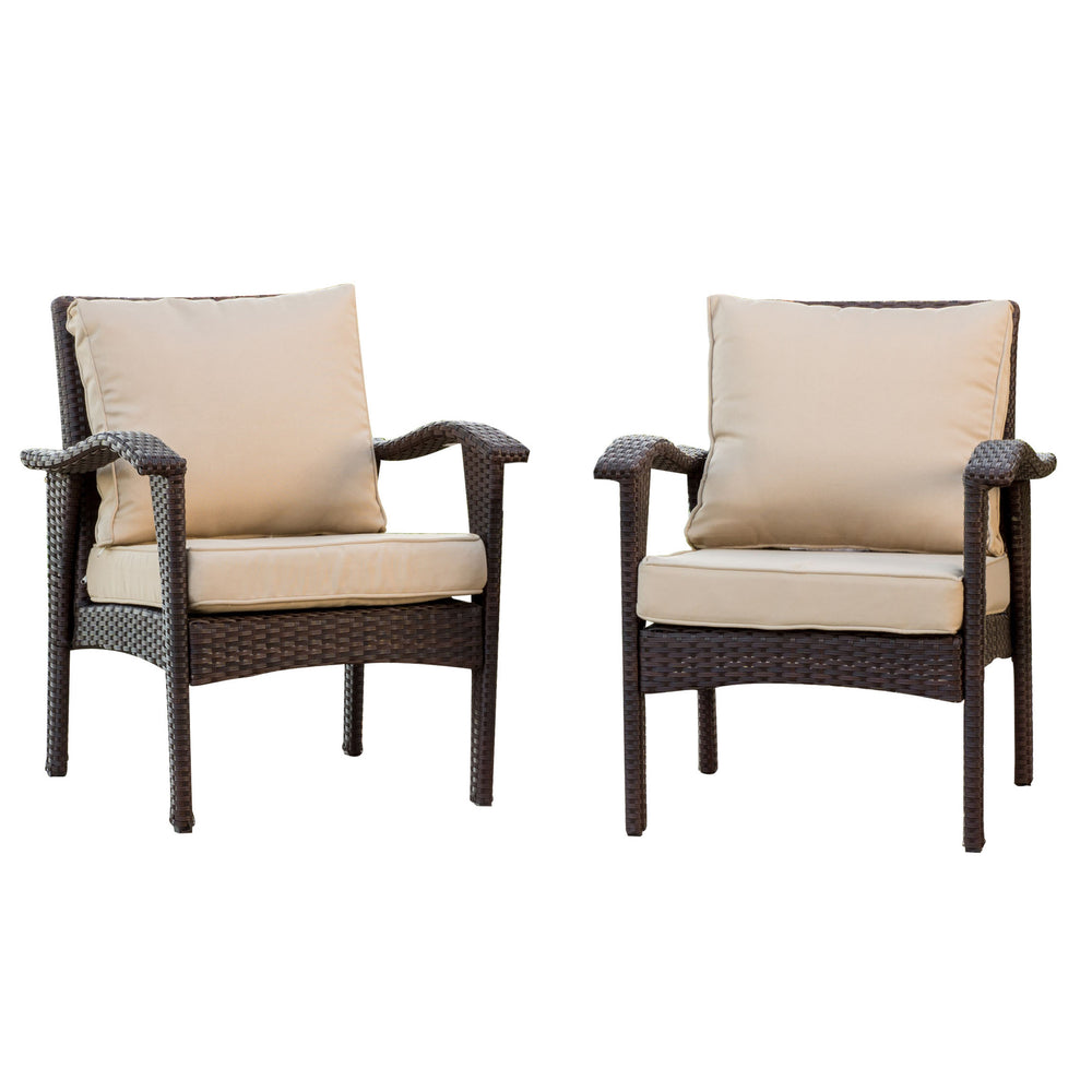 English Elm Christopher Knight Home® - HONOLULU Woven Rattan Club Chair Set — Durable PE Rattan & Iron Frame, Waterproof Fabric, Cozy Seating Brown+Tan 52918.00BRNMP2