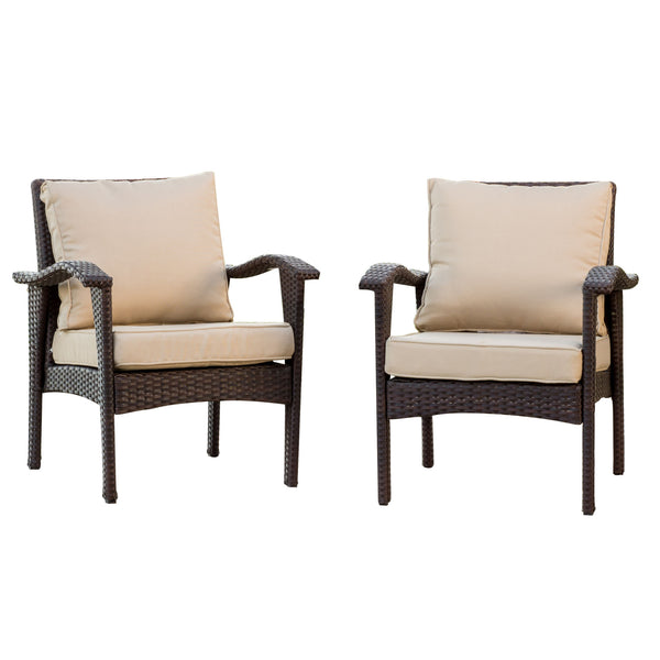 English Elm Christopher Knight Home® - HONOLULU Woven Rattan Club Chair Set — Durable PE Rattan & Iron Frame, Waterproof Fabric, Cozy Seating Brown+Tan 52918.00BRNMP2