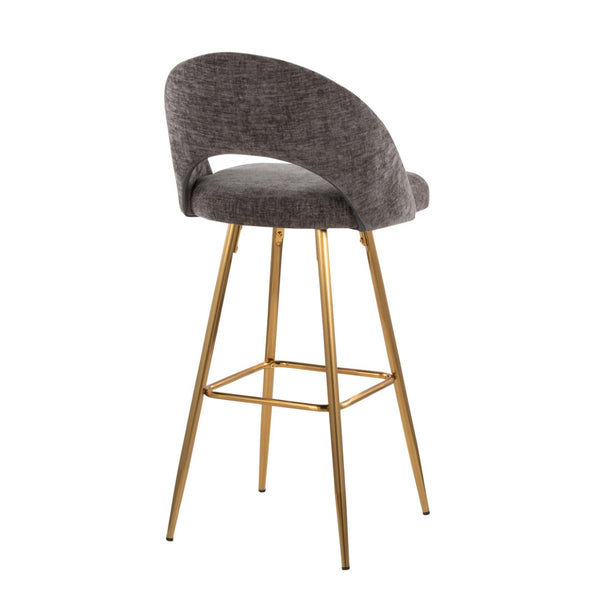 English Elm Fixed-height Metal Frame Barstools with Upholstered Seats and Geometric Footrest Set of 2 Gold,Grey B202S01935
