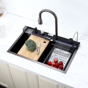 English Elm Pull-out Faucet Workstation Kitchen Sink 304 Stainless Steel with Digital Temp Display T3177P286037