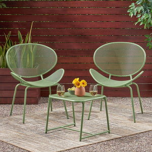English Elm Christopher Knight Home® - ELBA Modern Mesh Shell Chat Set with Powder-Coated Iron Frame, Retro Minimal Outdoor Seating Green N775P250740G