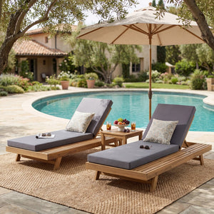 English Elm Lounge Chaise Outdoor Acacia Wood Slatted Frame with Water Resistant Cushion Resort Style Dark Gray,Light Brown N770P442L429CUSHDGRY