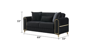 English Elm Melody Velvet Upholstered Sleeper Loveseat with Gold Accents, Vertical Tufting & Convertible Comfort Black B009S01834