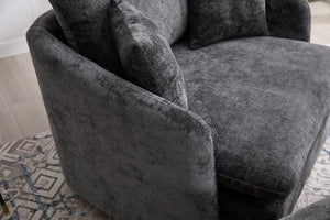 English Elm 360° 360 Swivel Oversized Chenille Armchair with Pocket Spring Seat and Three Throw Pillows Dark Gray W1361S00072