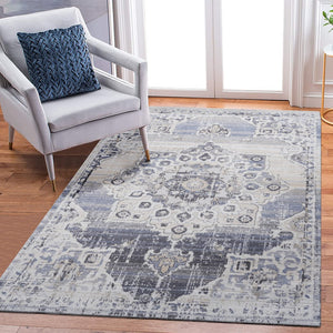 English Elm Loom & Luxe Area Rug - 5X7 Cream/Blue Medallion Design, Non-Shedding, Stylish & Stain-Resistant Home Decor B335P289527