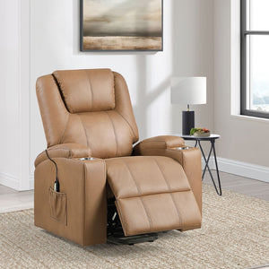 English Elm Macklin Faux Leather Power Lift Recliner with Heat Massage and Storage Pockets Camel B062P466803