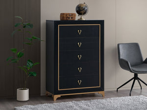 English Elm Kramer 5-drawer Chest Black Wood Laminate Gold Trim Glam Bedroom Storage B078P497917