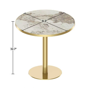 English Elm Round Modern Bistro Table 31.5" With Faux Marble Top, Easy Assembly, Sturdy Metal Base, Sleek Design W3316P346811-GIGA