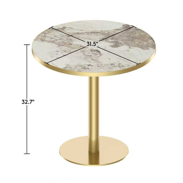 English Elm Round Modern Bistro Table 31.5" With Faux Marble Top, Easy Assembly, Sturdy Metal Base, Sleek Design W3316P346811-GIGA