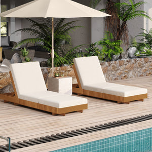 English Elm Christopher Knight Home® - Lounge Chaise Set - Stylish Acacia Wood With Cream Cushion & Adjustable Backrest For Ultimate Comfort N770P281696C_N770P208317C