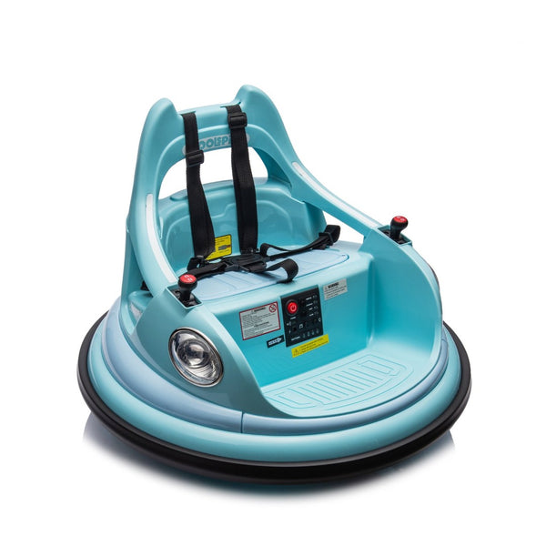 English Elm 12v Kids Ride on Bumper Car with 360 Spin Led Lights Bluetooth and Parental Remote Blue W1578P198508