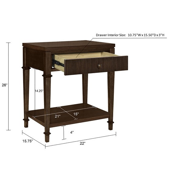 English Elm Kenna Solid Wood Nightstand with Drawer & Lower Shelf, Dark Coffee Finish, 125 lb Top Capacity B035P256572