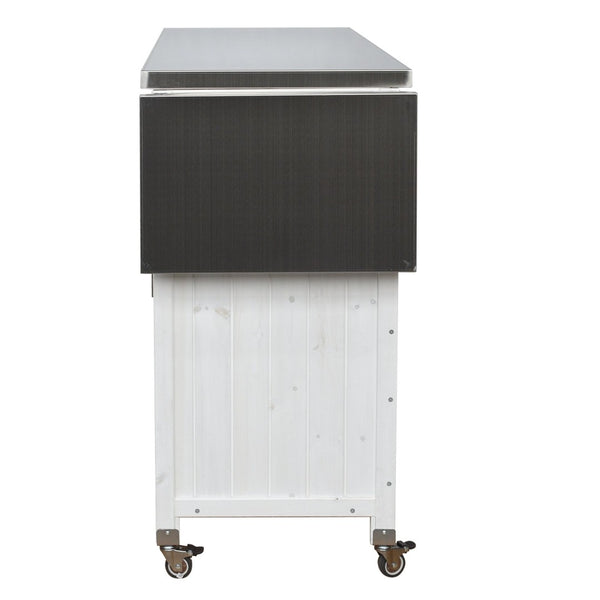 English Elm Foldable Outdoor Kitchen Cart with Stainless Worktop Fir Wood Frame and Lockable Wheels White N719P380279K
