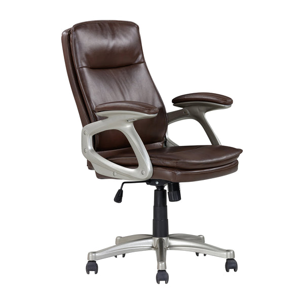 English Elm Ergonomic Faux Leather Office Chair Mid Back Brown Swivel with Padded Arms, Tilt & Height Adjustments B2741P281453
