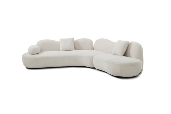 English Elm Modern Curved Modular Sofa – Chic Boucle 5-Seater With Butterfly Backrest, White, 2 Pillows Included W2664S00048