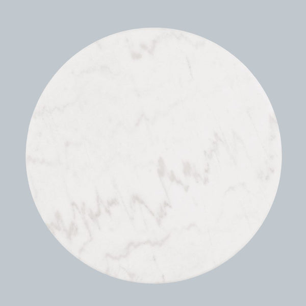 English Elm Contemporary Round End Table With White Marble Top & Gold Accents - Stylish Black Plinth Base B2741P395388