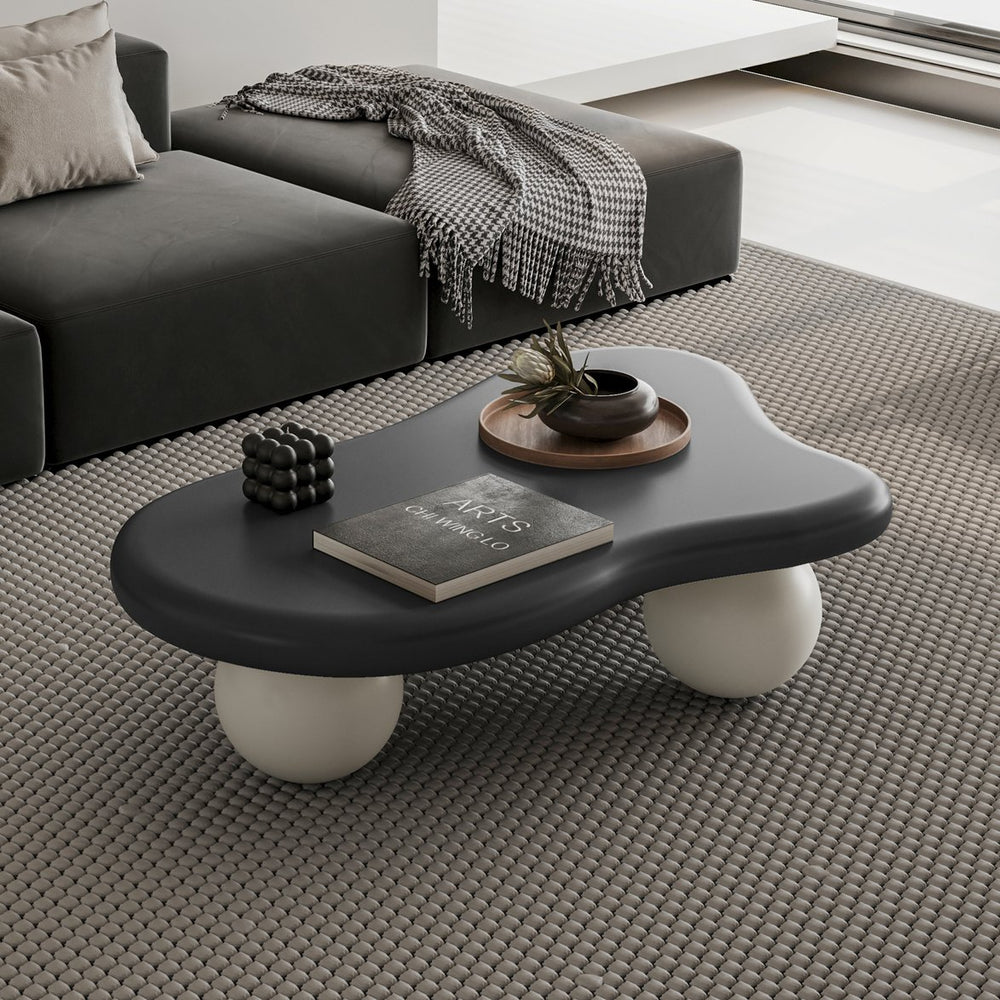English Elm 40 Inch Cloud Shaped Coffee Table With Elegant Black Top & White Legs - Chic Living Room Accent W1435S00012