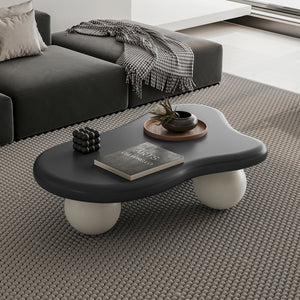 English Elm 40 Inch Cloud Shaped Coffee Table With Elegant Black Top & White Legs - Chic Living Room Accent W1435S00012