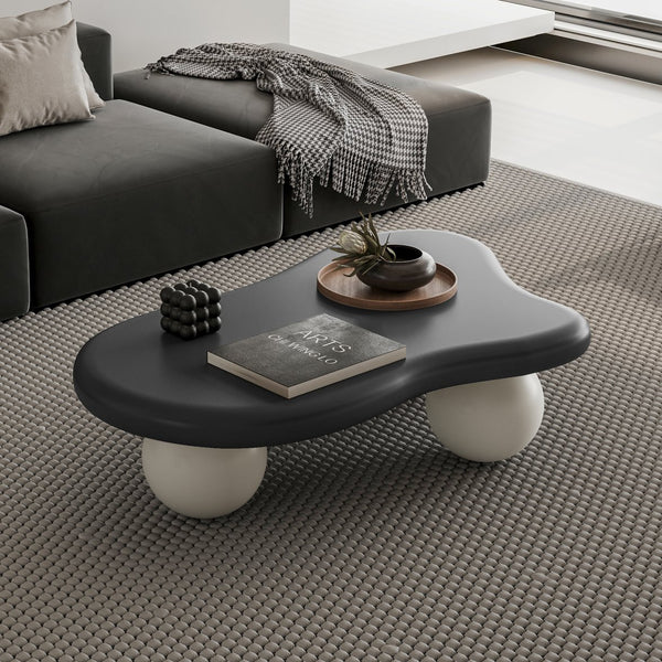 English Elm 40 Inch Cloud Shaped Coffee Table With Elegant Black Top & White Legs - Chic Living Room Accent W1435S00012