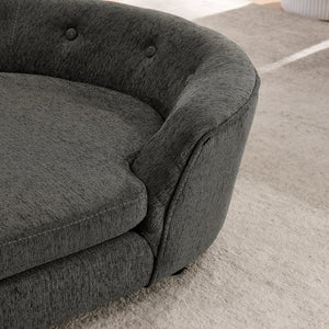 English Elm Oversized Oval Dog Sofa with Tufted Linen Backrest for Large Breed Lounging Comfort Dark Gray W487P415302